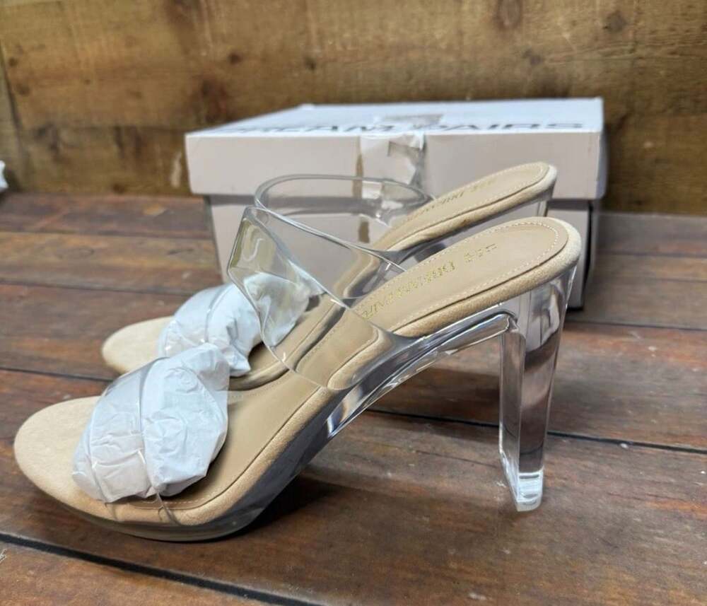 Dream Pairs DHS217 Clear Block Heel Mules Size 11 Nude Sandals